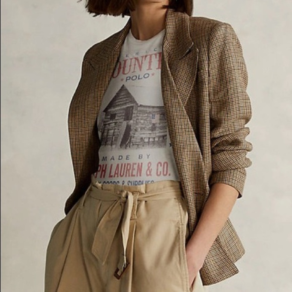 Houndstooth Double-breasted Blazer In Brown